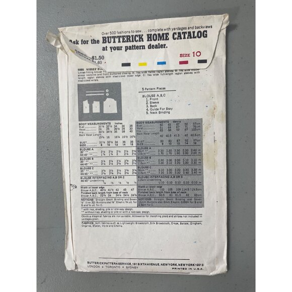 Butterick Sewing Pattern 5885 Misses Blouse Size 10 Vintage 80s Blouse A B C CUT - Picture 3 of 6